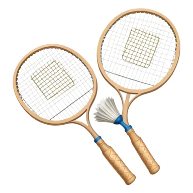 Two crossed badminton rackets with a shuttlecock resting in between, set against the faint outline of a badminton court. The image highlights the tools of the sport, with a subtle emphasis on the court's net and boundaries, symbolizing competition and skill. sticker