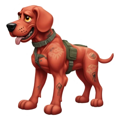 Desert storm humanoid Clifford the big red dog muscled with tattoos on arms book illustration as a military call of duty character standing alone sticker