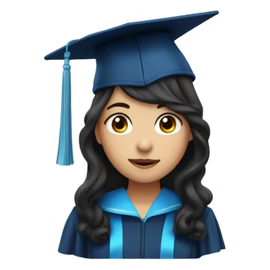 asian girl wearing blue graduation cap with long curly black hair sticker