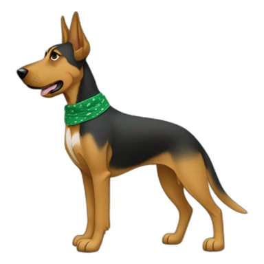 75% Coonhound 25% German Shepherd mix dog wearing small plain green bandana side view full body in profile left facing sticker