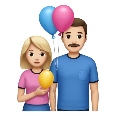 Mom in pink shirt dad in blue shirt holding 1 baloon black sticker