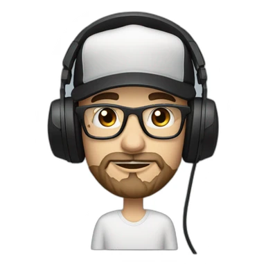 scruff white man in a backwards baseball black hat and rectangle glasses wearing headphones with microphone - brown hair sticker