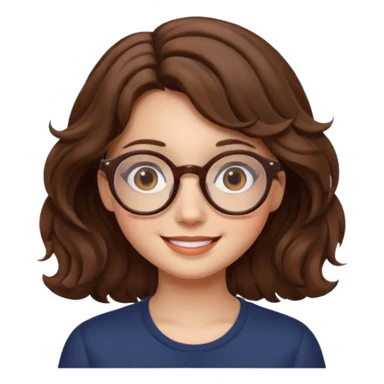 girl brown hair wavy. round glasses eye sticker