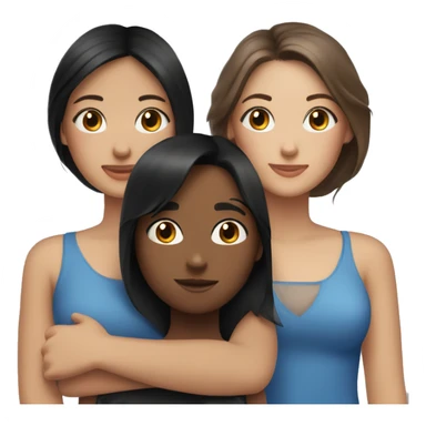 Two girlfriends hug, one with black hair and blue eyes, the other with brown hair and brown eyes sticker