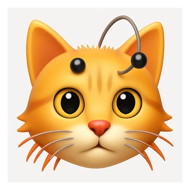 Make a cat face emoji that looks exactly like the reference image, in iOS emoji style. 3D, shiny, smooth gradients, soft shadows, realistic cat face, classic emoji look. sticker