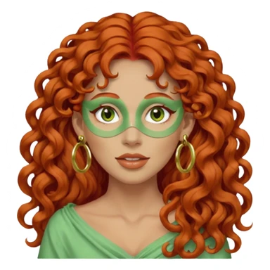 red haired very long curly haired woman with full face light green clay mask  and big earrings  sticker