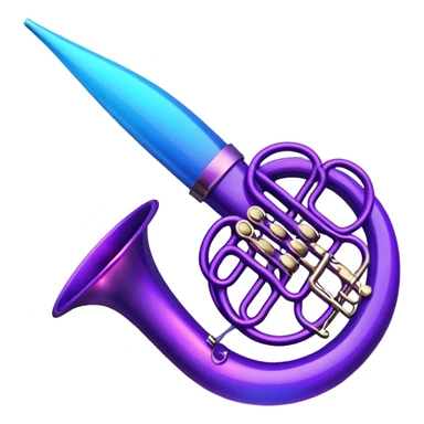 musical horn instrument with neon glow effect, blue neon glow on top left, purple neon glow on bottom right sticker