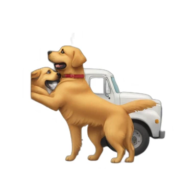 A Golden retriever and a rottweiller hugging in a moving truck sticker