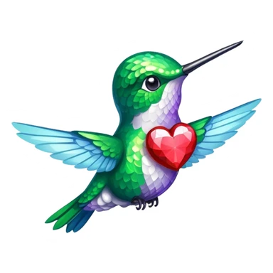 Sparkly hummingbird with a heart sticker