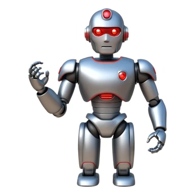 shiny muscular robot with a red police light head, facing right, emoji style sticker