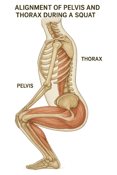 Allineamento visto anatomicamente durante uno squat tra bacino e torace sticker