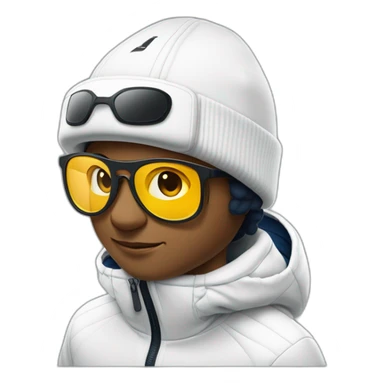 Un garçon blanc qui porte das lunettes de ski, il a les cheveux noirs, un survetement de lacoste et une casquette nike sticker