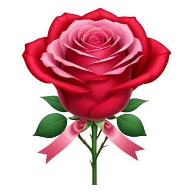 One red flower and one pink flower in transparent bouquet with red band  sticker