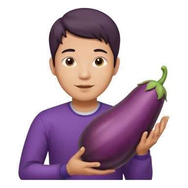 Asian guy holding huge eggplant sticker