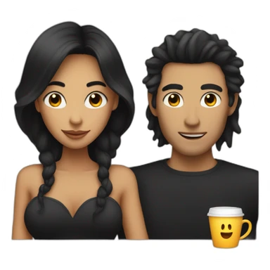 À woman and a man witch black hair in a car with coffee sticker