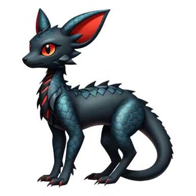 Sophisticated Modern Gothic Gloomy Futuristic Scaly Cyber-Salandit-Umbreon-Litten-Hybrid (Full body) sticker