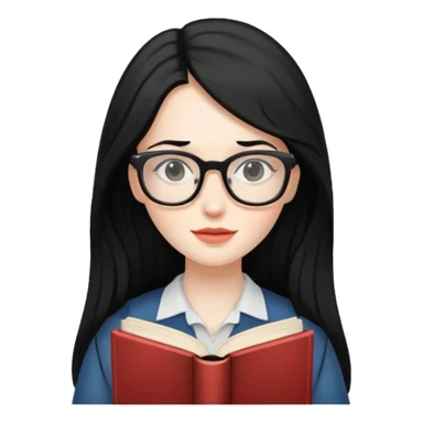 long black haired women with book with optical sticker