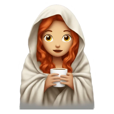 girl inside a blanket sipping coffee eyes closed with red hair sticker