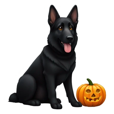 All black German shepherd with Halloween pumpkin  sticker