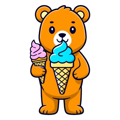 Teddy bear holding a three scoopes ice cream cone sticker