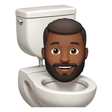 A toilet with a white, black bearded man’s head sticking out of it, smiling sticker