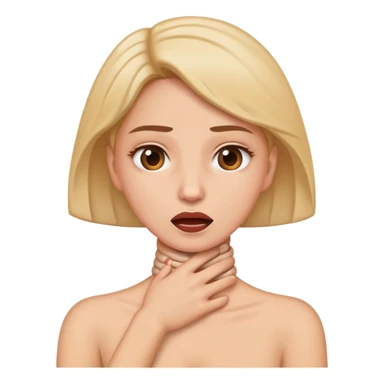 Woman holding neck while fake choking sticker