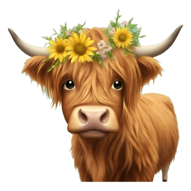 Highland cow with flower necklace  sticker