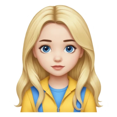 Sabrina Carpenter blue eyes, long blonde hair, yellow outfit sticker