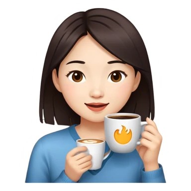 Asian girl inside blinking sipping coffee  sticker