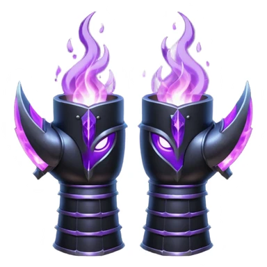 A Discord emoji of a pair of black armored gauntlets holding a flickering violet flame. The hands are positioned as if offering a gift. Dark gothic fantasy, glowing magical effects, high contrast, 2D vector style, white background. sticker