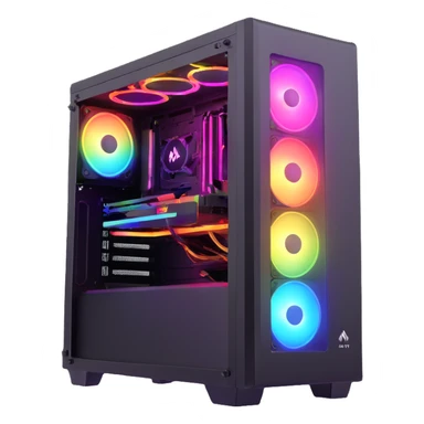 gaming PC with intense rainbow RGB lighting effects sticker