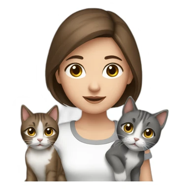 girl with brown hair with 2 cats gray and white sticker