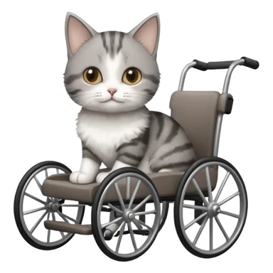 disabled grey and white small cat in a cat wheelchair sticker