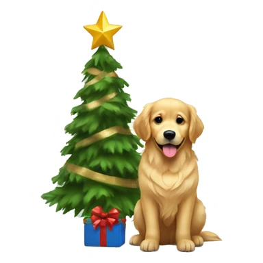 christmas golden retriever with christmas tree  sticker