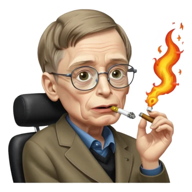 make an emoji of stephen hawking smoking weed, rolling his eyes like undertaker and spitting flames sticker