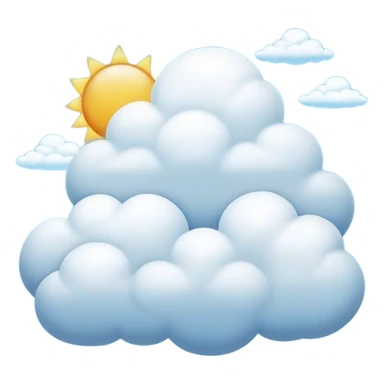 Cinematic Realistic Cumulus Emoji, Big and puffy, with cotton-like clouds floating in the clear blue sky. The rounded tops of the clouds glow with the light of the sun, while their soft, white texture adds a sense of calm and spaciousness. Soft glowing outline, capturing the essence of warmth, comfort, and peaceful skies in a perfect cumulus cloud! sticker