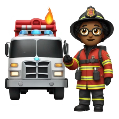Harry Potter as a firefighter, wearing a fire helmet and protective gear, with his wand in hand, standing heroically in front of a firetruck sticker