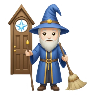 a wizard working hard sweeping his stoop sticker