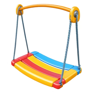 a colorful plastic swing with a safety bar in front, hanging from two ropes, glossy surface and soft shadows sticker