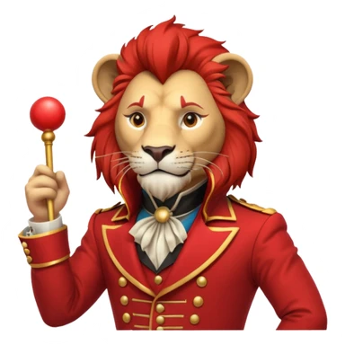 circus lion tamer portrait, head and shoulders only, red ringmaster jacket collar, confident strong look, whip handle visible, 3D cartoon, mobile game icon style, clean background, no text, no watermark
 sticker