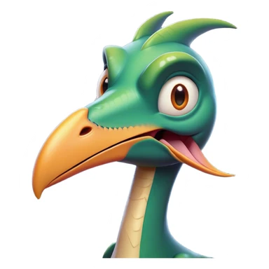 Cinematic Comical Pterodactyl Portrait Emoji, Head tilted dramatically with an exaggeratedly shocked expression, featuring a sleek, streamlined body with a quirky, animated beak and wide, comically expressive eyes full of playful disbelief, Simplified yet hilariously expressive features, highly detailed, glowing with a slightly sassy ethereal glow, high shine, dramatic yet playful, stylized with an air of cheeky prehistoric mischief, soft glowing outline, capturing the essence of a meme-worthy Pterodactyl that looks ready to side-eye its way into viral fame! sticker