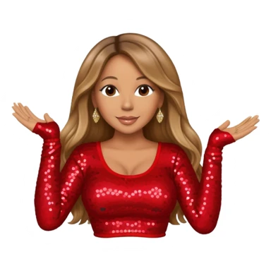 Mariah Carey with long dark blonde hair, red sequin long sleeve crop top sticker