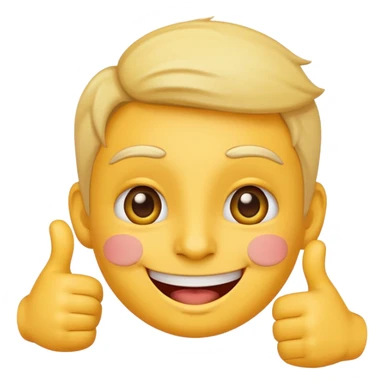 very happy face emoji with wide smile and thumbs up, blushing cheeks sticker