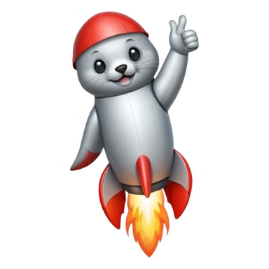 seal thumbs up launching in a rocket sticker