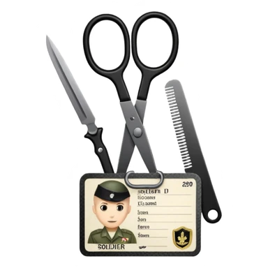 black Scissors cutting an idf soldier ID card in 2 parts .hyper realistic sticker