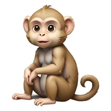 cinematic-cute macaque-realistic-full-body-sitting-emoji,-compact-muscular-frame-poised-on-a-rocky-outcrop,-short-curled-tail-resting-behind,-head-tilted-dramatically,-thick-dense-fur-in-warm-shades-of-brown-and-grey,-expressive-eyes-filled-with sticker