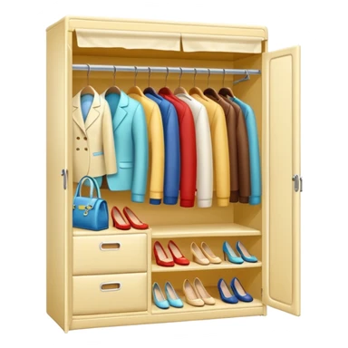 Glossy cream PVC closet with realastic cloth and shoes with bags sticker