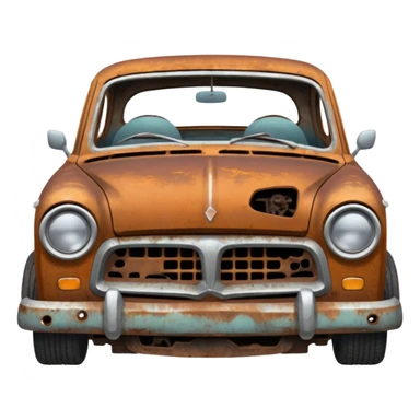 a rusty crappy demolished car sticker