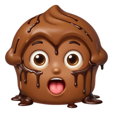 Funny cartoon chocolate mini pastry, wide shocked eyes, messy chocolate dripping, open mouth, chibi style, Twitch emoji style, transparent background, colorful
 sticker