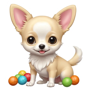 Fluffy all white chihuahua playing with tiny toys sticker